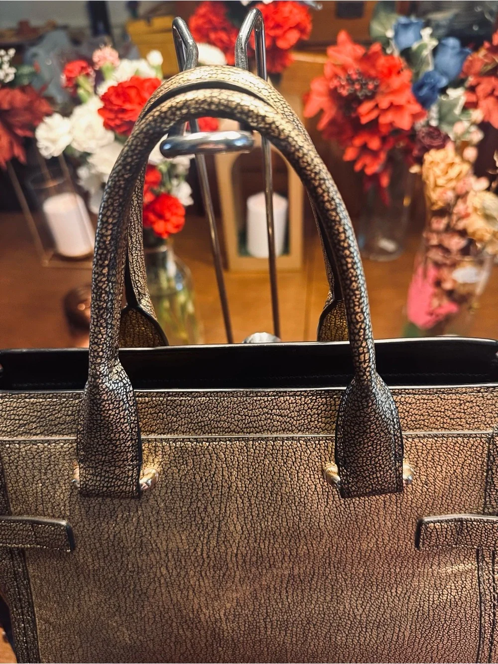 Coach Swagger 27 in Metallic Bronze Pebble Leather with Gunmetal Hardware